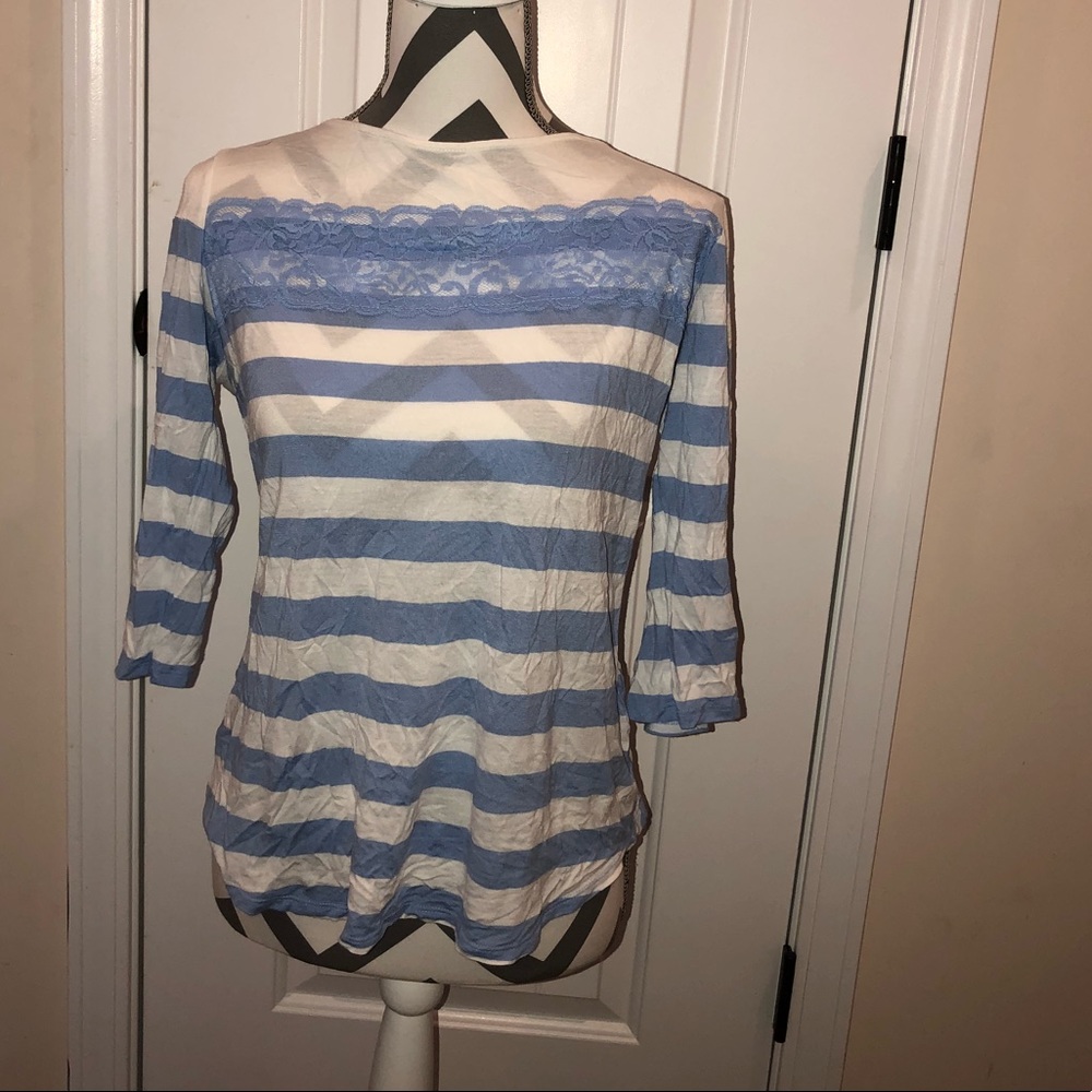 white and blue half cut sleeves shirt